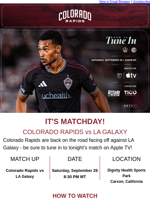 thecoloradorapids newsletter: How to Watch | Rapids @ LA Galaxy