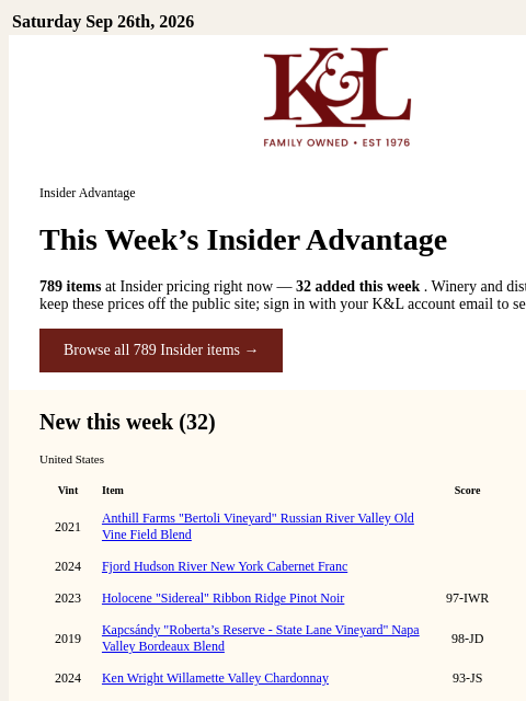 klwines newsletter: Insider's List