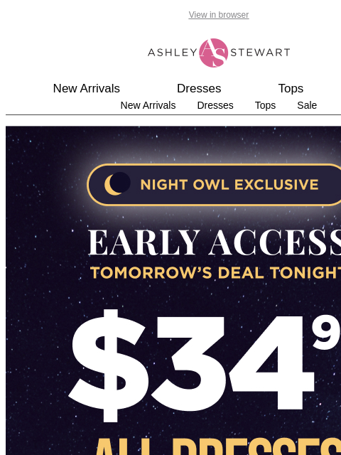 ashleystewart newsletter: 🦉Night Owl — $34.99 ALL dresses