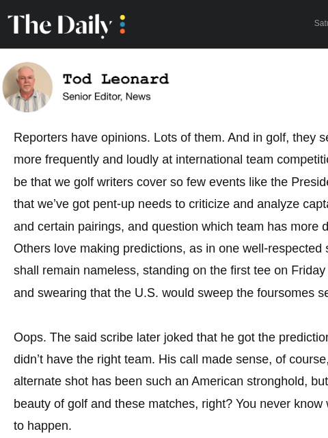 golfdigest newsletter: Upset brewing at Presidents Cup?