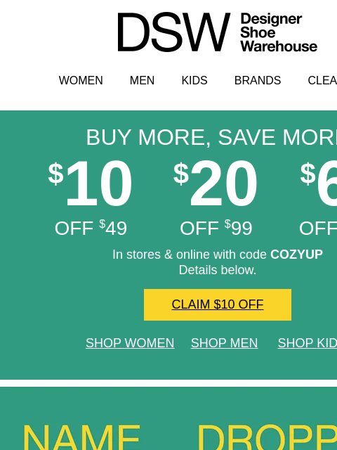 dsw newsletter: $10 off new styles from your faves