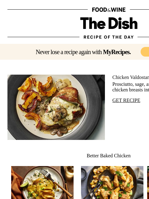 foodandwine newsletter: Chicken Valdostana
