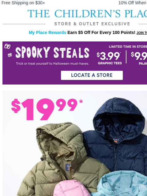 childrensplace newsletter: TO DO ✔️ Shop $3.99 Halloween Tees in STORE!