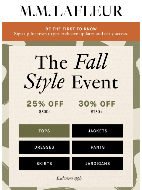 mmlafleur newsletter: The Fall Style Event starts now.