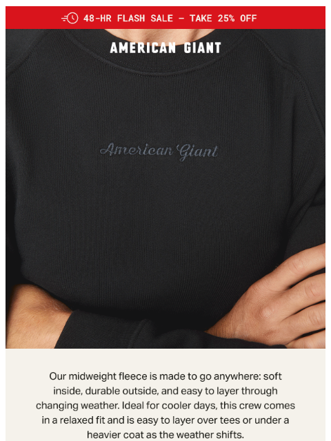 american-giant newsletter: Midweight Crew now 25% Off