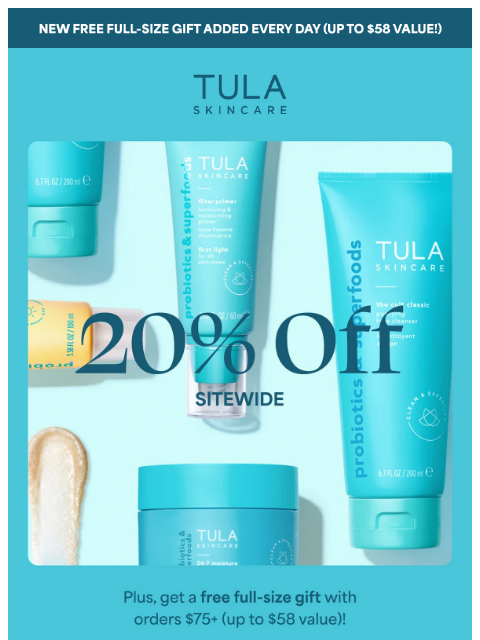 tula newsletter: 20% off EVERYTHING. And we mean everything.