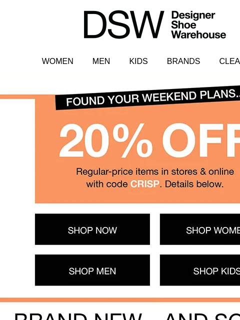 dsw newsletter: Fall styles you want: 20% OFF