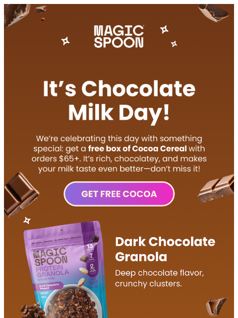 magicspoon newsletter: FREE box of Cocoa for Chocolate Milk Day! π«π₯