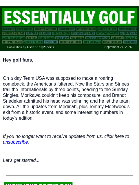 newsbreakexpress newsletter: Morikawa’s Anger Boils Over