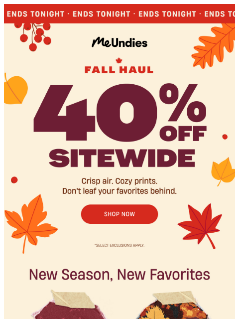 meundies newsletter: Fall Savings End Tonight 🍂