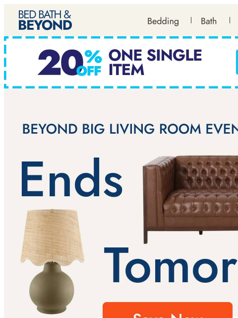 bedbathandbeyond newsletter: Ends Tomorrow: Living room deals up to 50% off