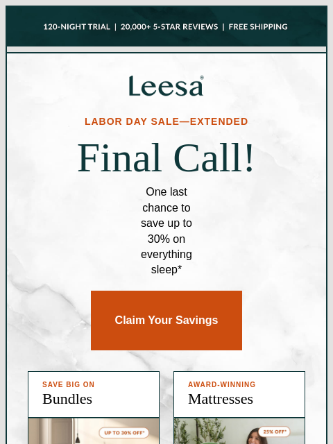 leesasleep newsletter: Savings extended — but not for long​