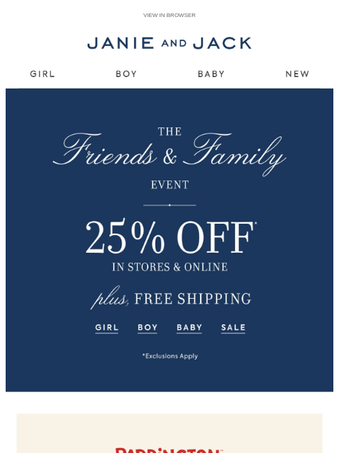 janieandjack newsletter: Bear-y special news: 25% off Paddington looks
