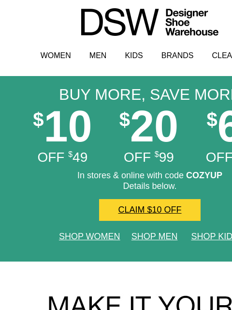 dsw newsletter: [Ends tonight] $10 off