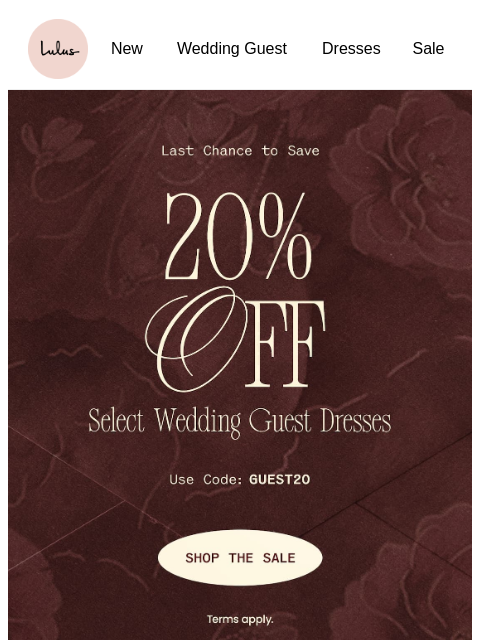 lulus newsletter: Ends Tonight ⌛​ 20% Off 2000+ Dresses