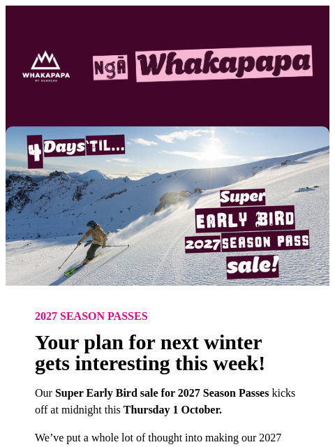 whakapapa newsletter: Your Maunga Update: 27th September 2026 ⛰️