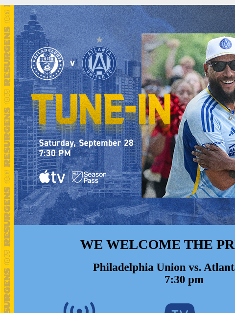 How to tune-in at 7:30pm... ﻿͏ ﻿͏ ﻿͏ ﻿͏ ﻿͏ ﻿͏ ﻿͏ ﻿͏ ﻿͏ ﻿͏ ﻿͏ ﻿͏ ﻿͏ ﻿͏ ﻿͏ ﻿͏ ﻿͏ ﻿͏ ﻿͏ ﻿͏ ﻿͏ ﻿͏ WE WELCOME THE PRESSURE Philadelphia Union vs. Atlanta United 7:30 pm LISTEN: 92.9 The Game(ENG) La Mejor(