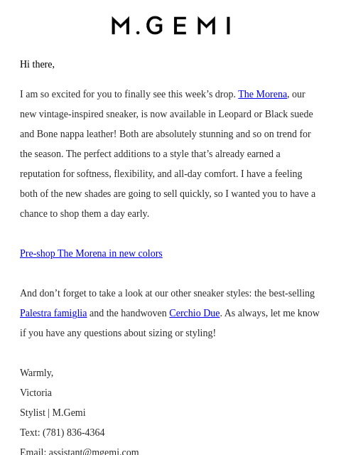 mgemi newsletter: Pre-Shop The Morena