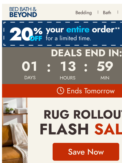 bedbathandbeyond newsletter: Ends tomorrow: Rug Rollout Flash Sale ⚡