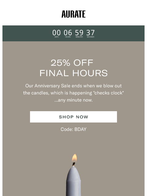 auratenewyork newsletter: 25% OFF FINAL HOURS