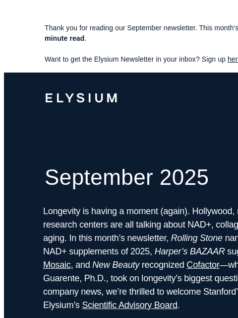 elysiumhealth newsletter: Stanford doctor joins Elysium’s Scientific Advisor...