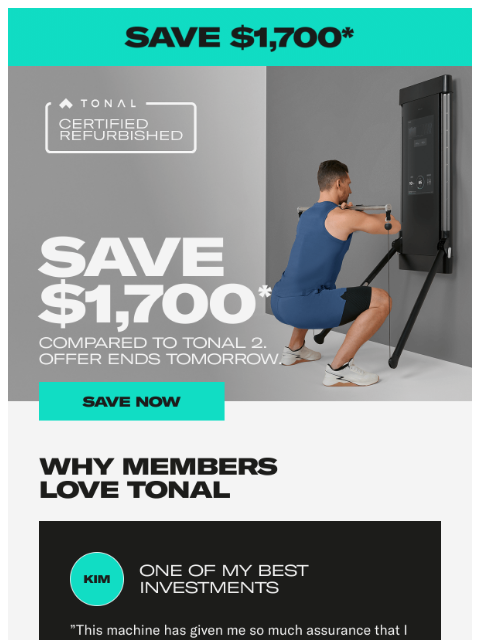 tonal newsletter: Ends Tomorrow.: $1,700 Savings on  Certified Refur...