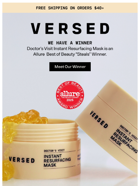 versedskin newsletter: Our Mask Just Won an Allure Best of Beauty Award