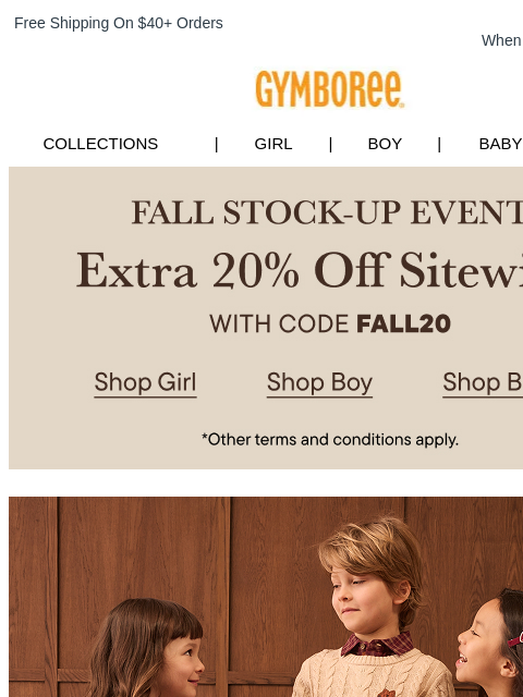 gymboree newsletter: Stock up for Fall with an Extra 20% Off Sitewide