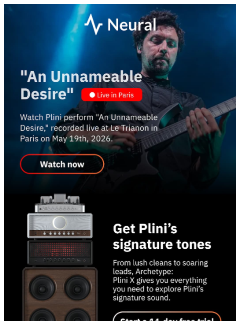 neuraldsp newsletter: Plini plays "An Unnameable Desire" LIVE in Paris