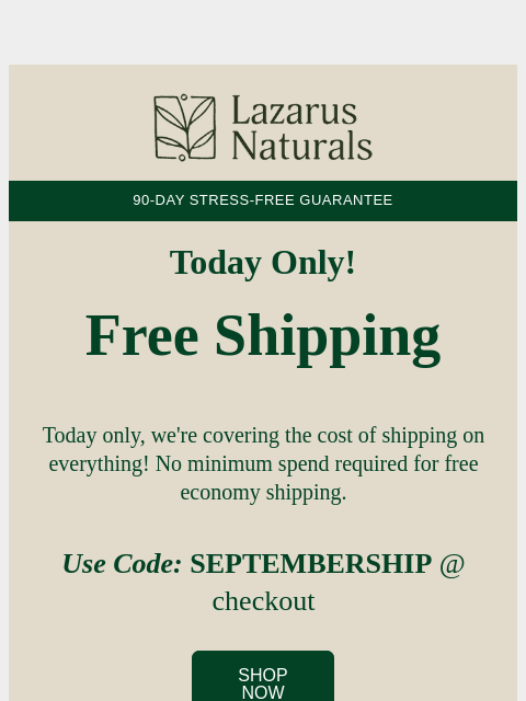 lazarusnaturals newsletter: 🚚 Guess what!? Free shipping, today only!