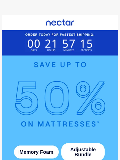 nectarsleep newsletter: Save up to 50% + 365 nights of risk-free 💤