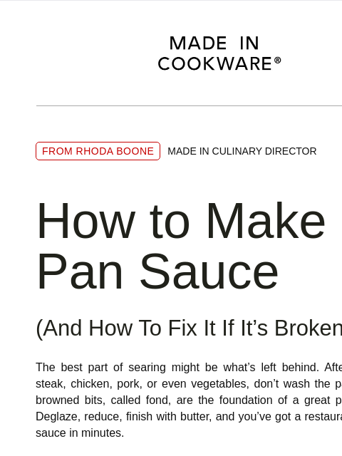 madeincookware newsletter: How to Make a Pan Sauce