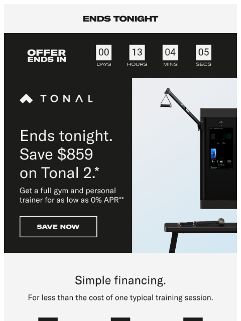 tonal newsletter: Last day. Save $859 on Tonal 2.
