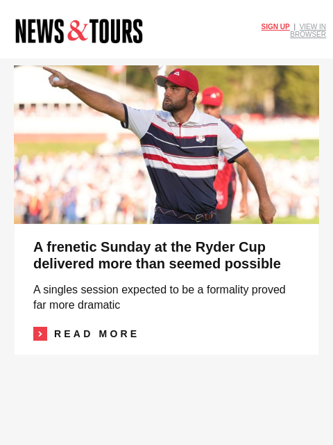 golfdigest newsletter: Rory endures hell en route to Ryder Cup road win