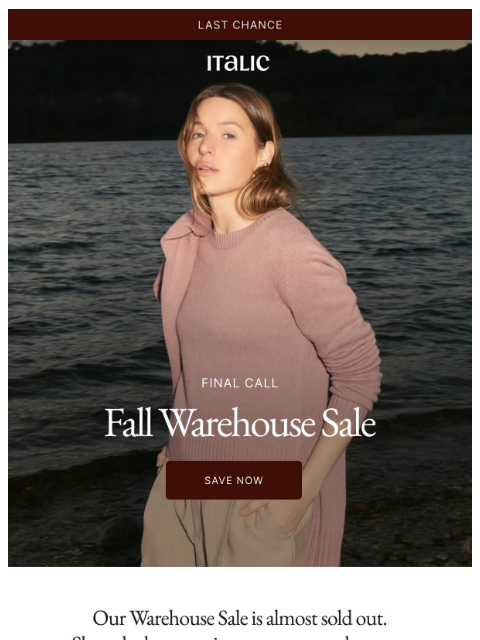 italic newsletter: Up to 50% off: Fall Warehouse Sale