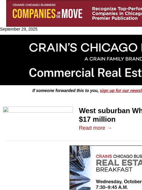 crainalerts newsletter: West suburban Whole Foods trades for $17M