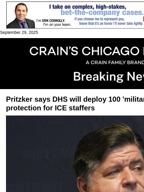 crainalerts newsletter: Pritzker says 'military troops' are coming as ICE ...