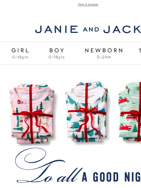 janieandjack newsletter: New holiday PJs for a festive good night