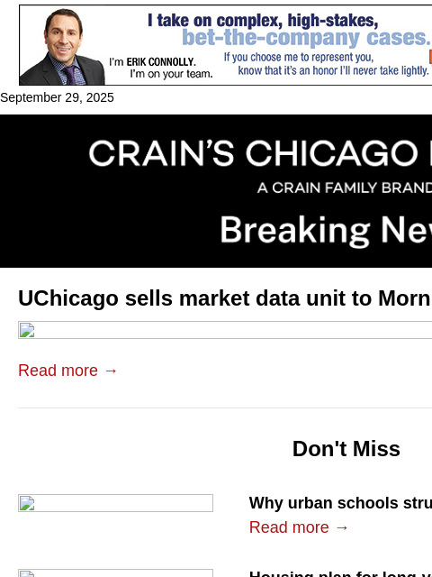 crainalerts newsletter: Morningstar acquires UChicago market data unit