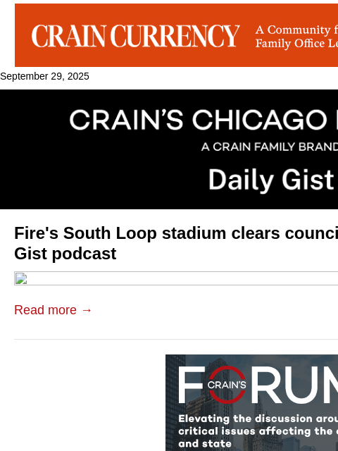 crainalerts newsletter: Fire's South Loop stadium clears council hurdle: C...