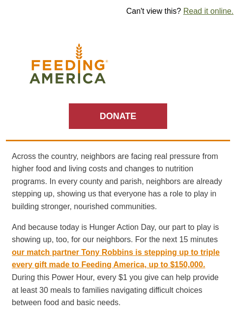 feedingamerica newsletter: (Ending soon) There's still time to play your part