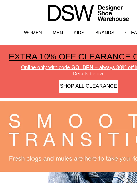 dsw newsletter: PSA: Extra 10% off clearance