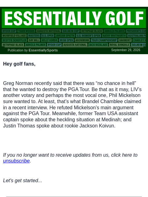 newsbreakexpress newsletter: Chamblee: Phil Wanted to Burn the Tour Down