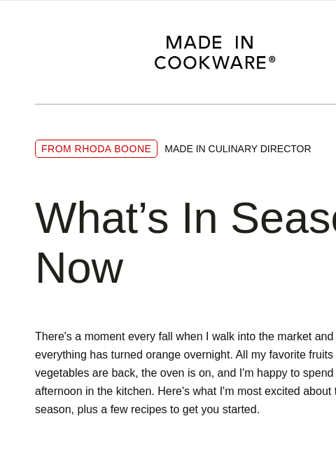 madeincookware newsletter: What's in Season Now (And What to Cook With It)