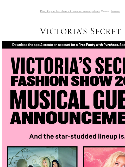 victoriassecret newsletter: Inside: Musical Guest Announcements