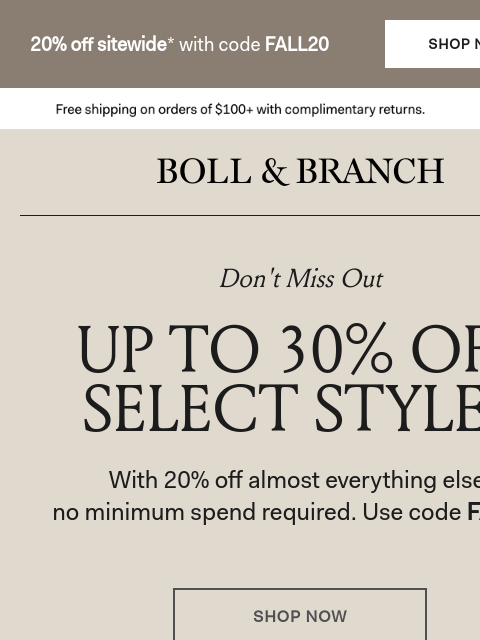 bollandbranch newsletter: Up to 30% off select styles