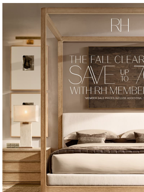 rh newsletter: Enjoy Up to 70% Off Bedroom, Bath, Living & More