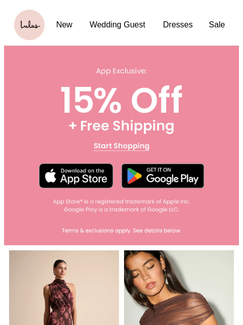 lulus newsletter: A Little App Perk: 15% Off* ✨📱