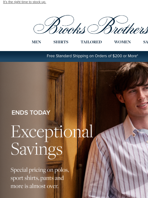 brooksbrothers newsletter: Ends today: special pricing on wardrobe staples