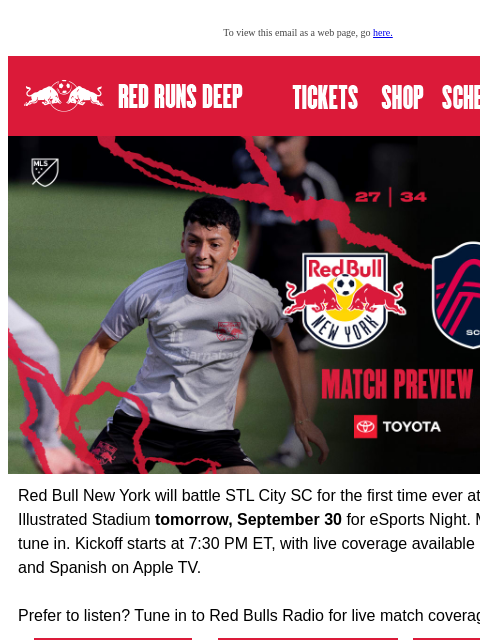 newyorkredbulls newsletter: How to Watch RBNY vs. STL City SC Tomorrow! ⚽️📺